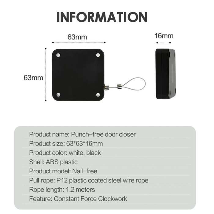 800G Tension Automatic Door Closer All Door Closers With 1.2M Steel Wire Anti-Theft Cable Box (White