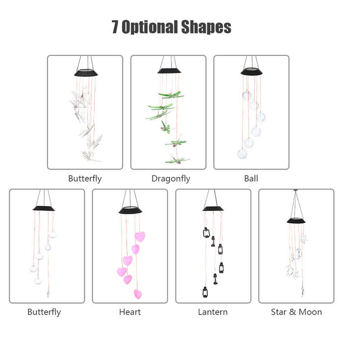 Solar Wind Chimes Lantern Color Changing Mobile Light LED Wind Chimes Waterproof Hanging Lights for