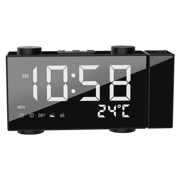 Projection Alarm Clock FM Radio Clock 6 Inches LED Display with 180Adjustable Projector Dual Alarm