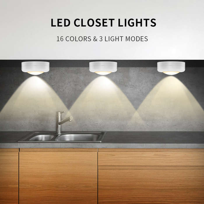 LEDs Puck Light Cabinet Lighting with Remote 16RGB Closet Light 10 Dimmer Timer Function Wirelessly