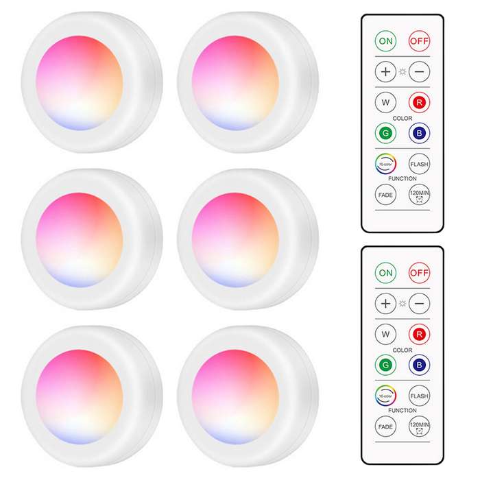 LEDs Puck Light Cabinet Lighting with Remote 16RGB Closet Light 10 Dimmer Timer Function Wirelessly