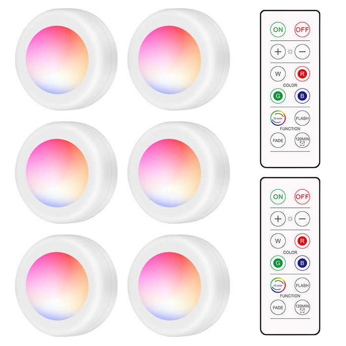 LEDs Puck Light Cabinet Lighting with Remote 16RGB Closet Light 10 Dimmer Timer Function Wirelessly
