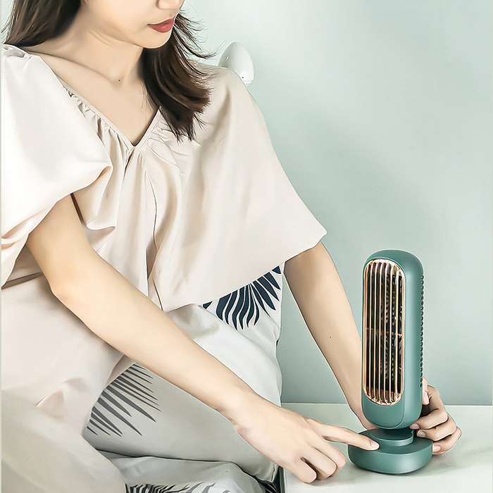 Small Desk Tower Fan 3 Speed Portable USB Mini Cooling Tower Fan Dual Air Circulation Personal Stand