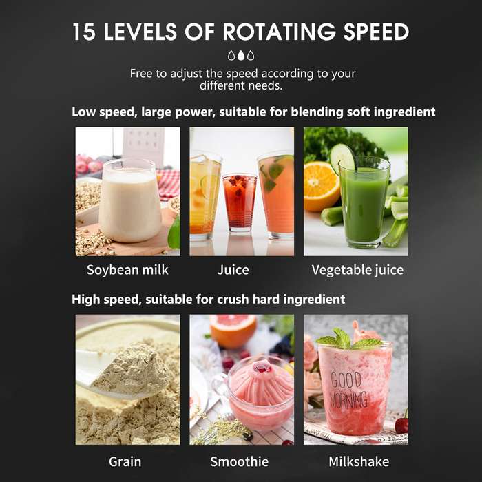 Multifunctional Blender for Smoothie Milkshake Juicer Ice Crusher Electric Grain Grinder 4500W 15 Ro