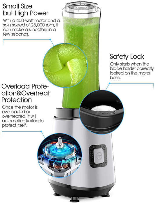 Juicer Blender Portable Mini 400W High Power 600ml Juice Cup Mixer Make Milkshakes and Smoothies