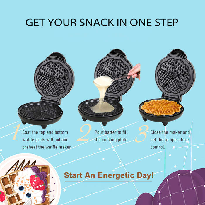 1000W Waffle Maker 5 Heart-Shaped Waffles Electric Waffler Griddle Iron