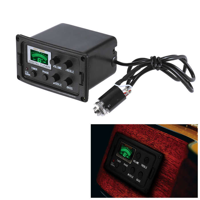 Acoustic Guitar 3-Band EQ Equalizer Tone and Volume Amplifier Preamp Piezo Pickup with Tuner