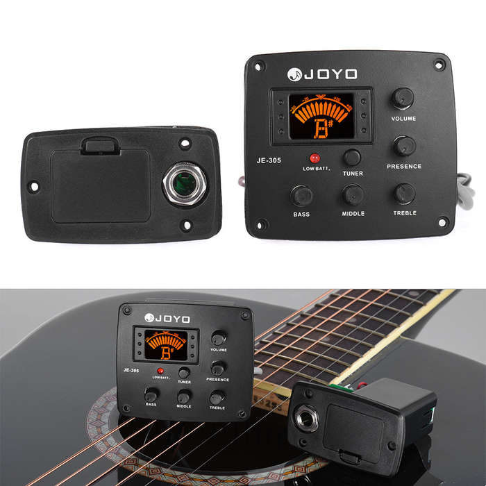 JOYO JE-305 Acoustic Guitar Piezo Pickup Preamp 4-Band EQ Equalizer Tuner System with LCD Dis