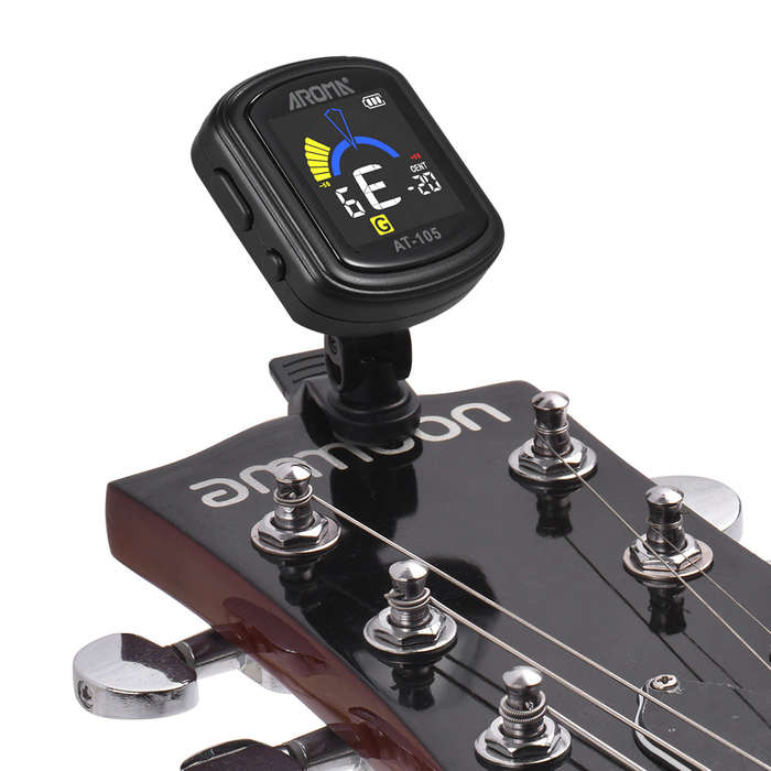 AROMA AT-105 Rechargeable Clip-on Tuner Color Screen Built-in Battery for Chromatic Guitar Ba