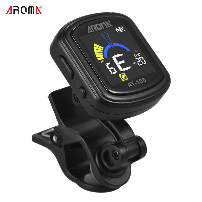 AROMA AT-105 Rechargeable Clip-on Tuner Color Screen Built-in Battery for Chromatic Guitar Ba