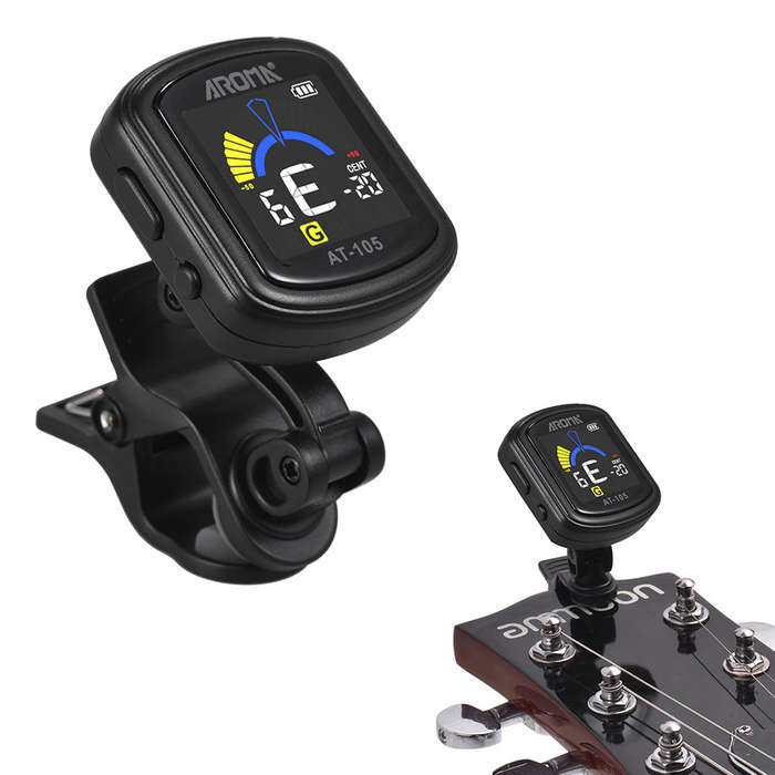 AROMA AT-105 Rechargeable Clip-on Tuner Color Screen Built-in Battery for Chromatic Guitar Ba