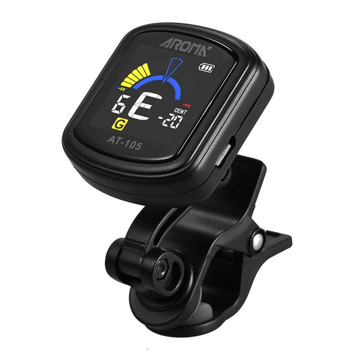 AROMA AT-105 Rechargeable Clip-on Tuner Color Screen Built-in Battery for Chromatic Guitar Ba
