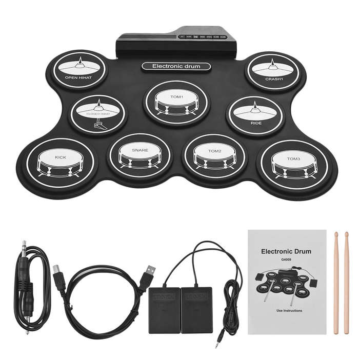 Portable USB Roll Up Drum Kit Digital Electronic Drum Set 9 Silicon Drum Pads with Drumsticks