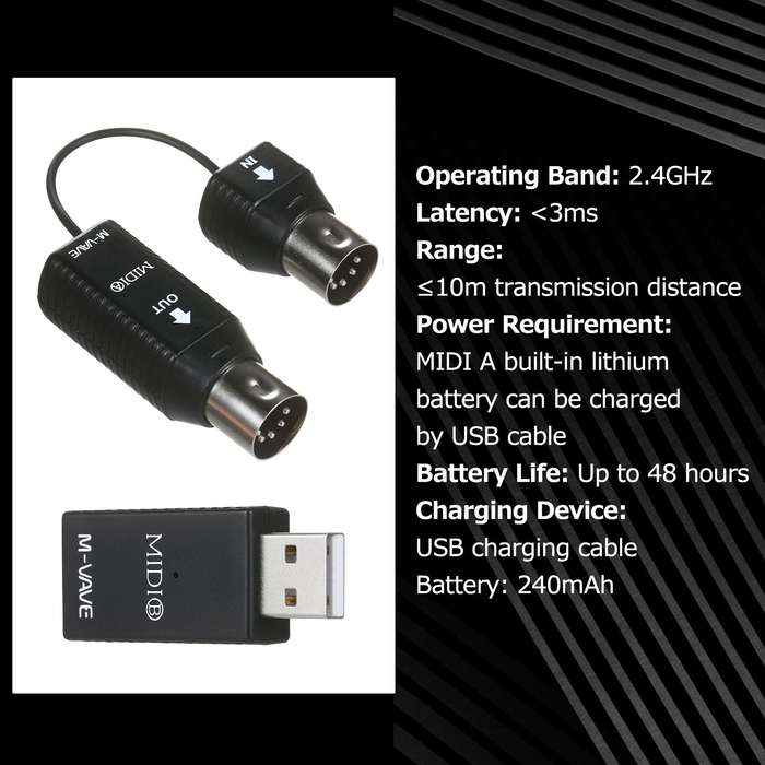 M-VAVE MS1 Mini Wireless Transmission System MIDI System MIDI Wireless Adapter Plug and Play