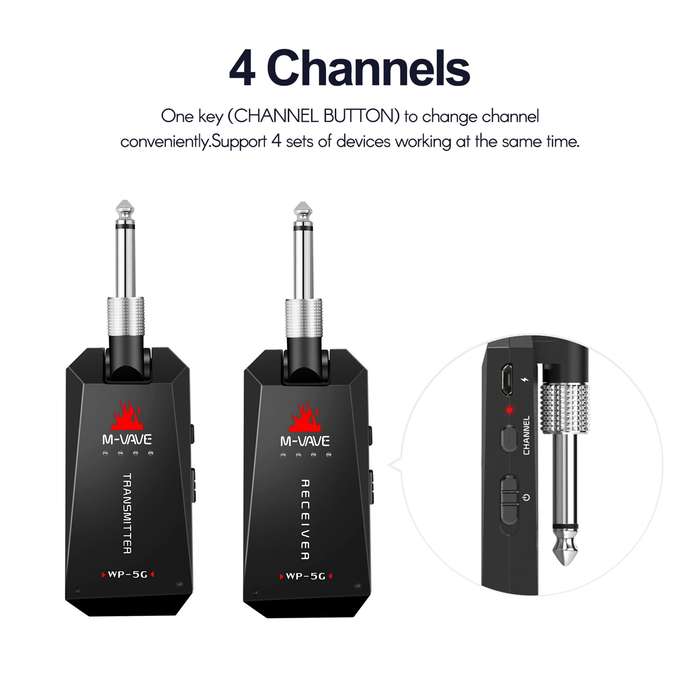M-VAVE WP-5G Wireless 5.8G Guitar System Rechargeable Audio Transmitter and Receiver ISM Band