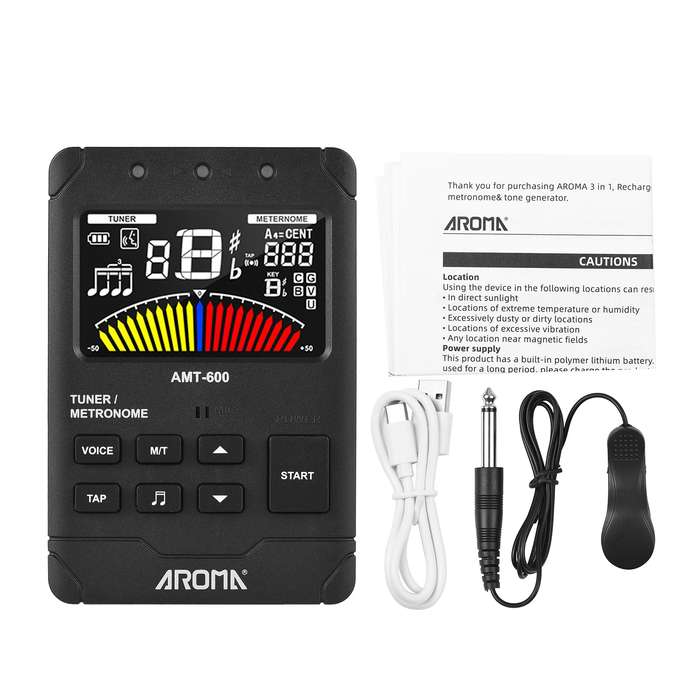 AROMA AMT-600 Tuner & Metronome & Tone Generator 3-in-1 Rechargeable 2.5-inch Color LCD Guita