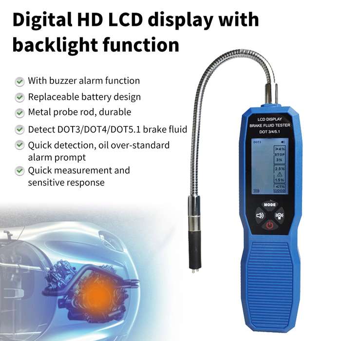 Brake Fluid Tester, LCD Display Digital Brake Fluid Tester DOT3 DOT4 DOT5.1 Tester with Sound Prompt