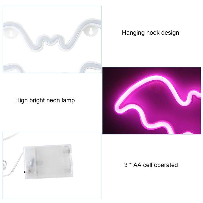 Bat Design LEDs Neon Light 3*AA Cell Operated Constant Bright Mode Neon Sign Decorative Light