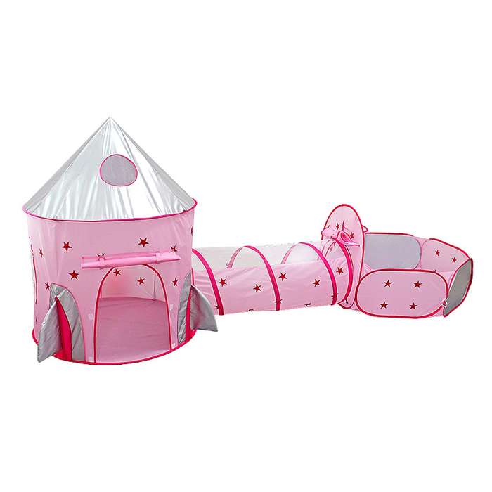 3 in 1 Kids Play Tent Crawl Tunnel and Ball Pit with Basketball Hoop Rocket Space Tent for Ki