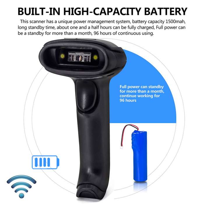 2.4G Wireless Cordless Handheld 1D 2D QR Barcode Bar Code Scanner Reader with Receiver USB2.0