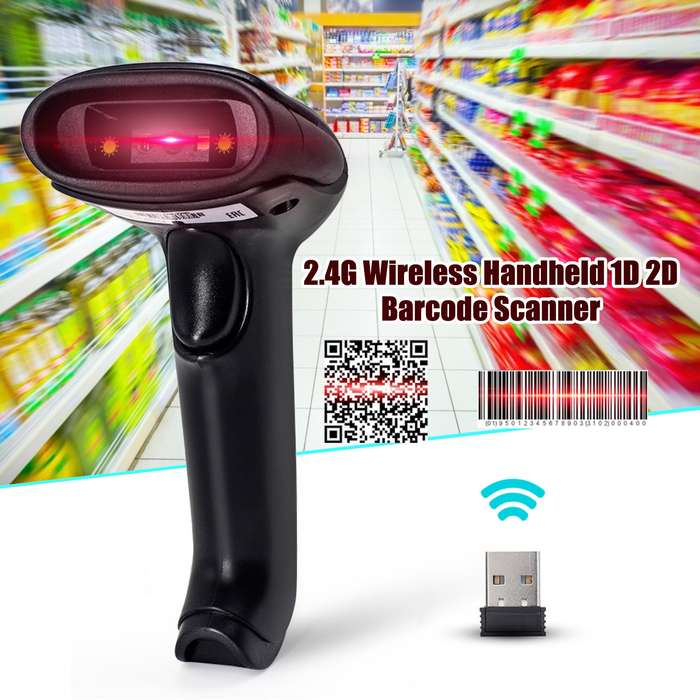 2.4G Wireless Cordless Handheld 1D 2D QR Barcode Bar Code Scanner Reader with Receiver USB2.0