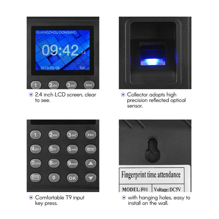 Biometric Fingerprint Password Attendance Machine Multi-language with 2.4 inch LCD Screen Emp