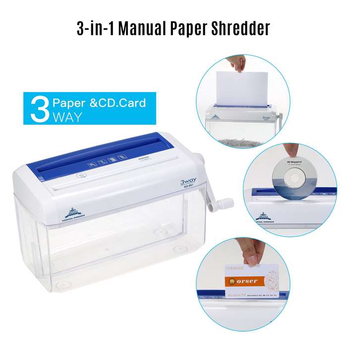 A4 Mini Portable Hand Paper Shredder 3-in-1 Household Manual Shredder Document File CD Credit