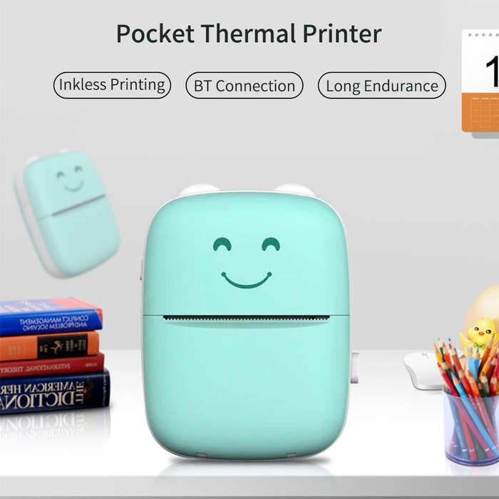 Mini Portable Thermal Printer BT Wireless Printer 203dpi with 1 Roll Thermal Paper Compatible
