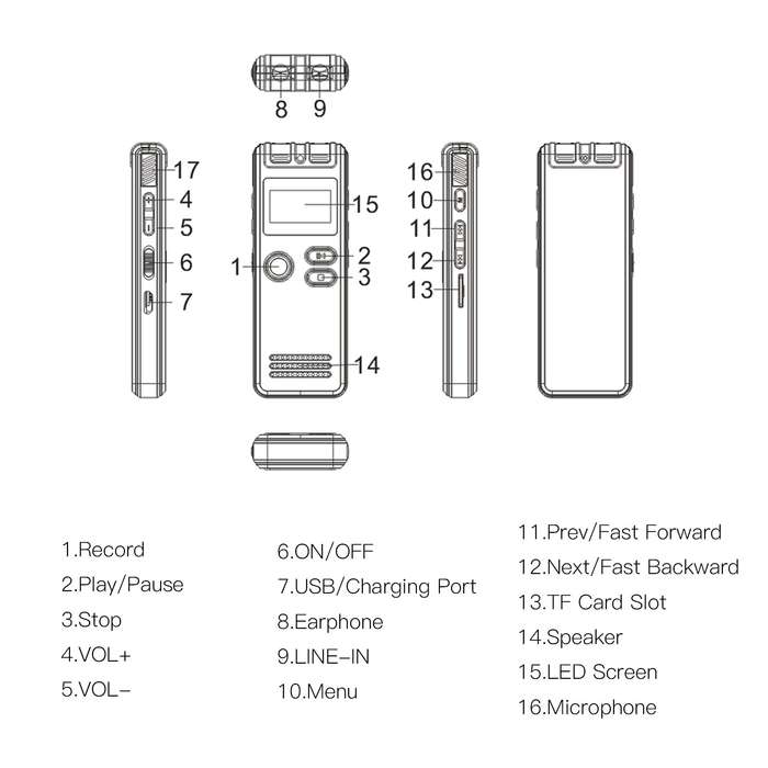 8GB Digital Voice Recorder Voice Activated Recorder MP3 Player 1536Kbps HD Recording Noise Re