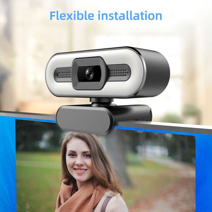 1080P Webcam Full HD Web Camera Built in Adjustable Ring Light Fixed Focus Optical Lens Micro
