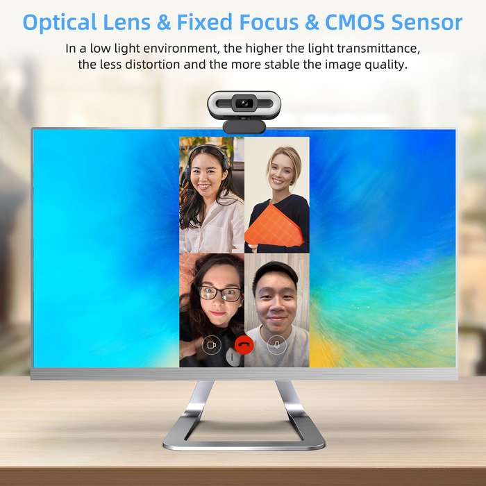 1080P Webcam Full HD Web Camera Built in Adjustable Ring Light Fixed Focus Optical Lens Micro
