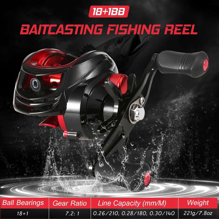 Baitcasting Reel 18+1BB Ball Bearings Baitcasting Fishing Reel High Speed 7.2: 1 Gear Ratio M
