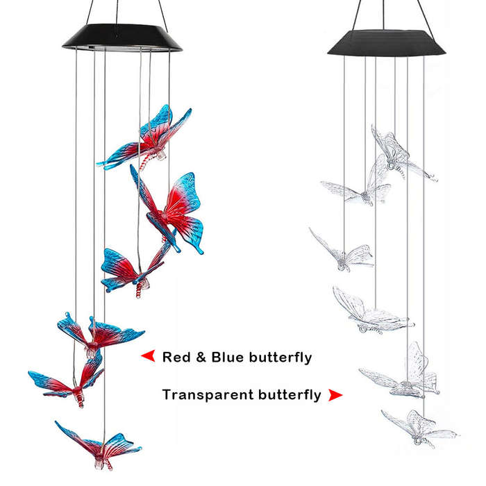 Sun Power Energy Powered Wind Chime Lamp Color-changing Butterfly Outdoor Garden Street Sun P