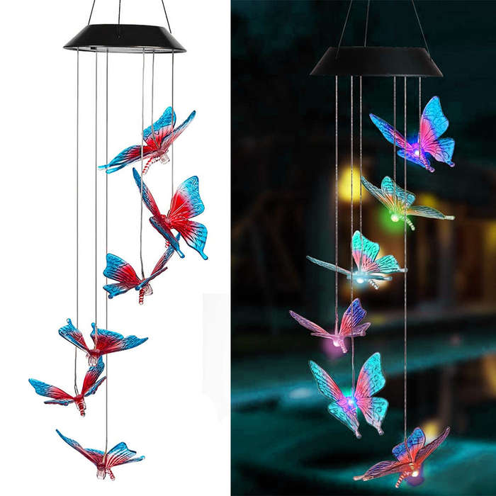 Sun Power Energy Powered Wind Chime Lamp Color-changing Butterfly Outdoor Garden Street Sun P