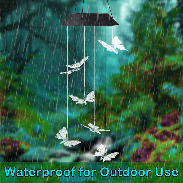 Sun Power Energy Powered Wind Chime Lamp Color-changing Butterfly Outdoor Garden Street Sun P