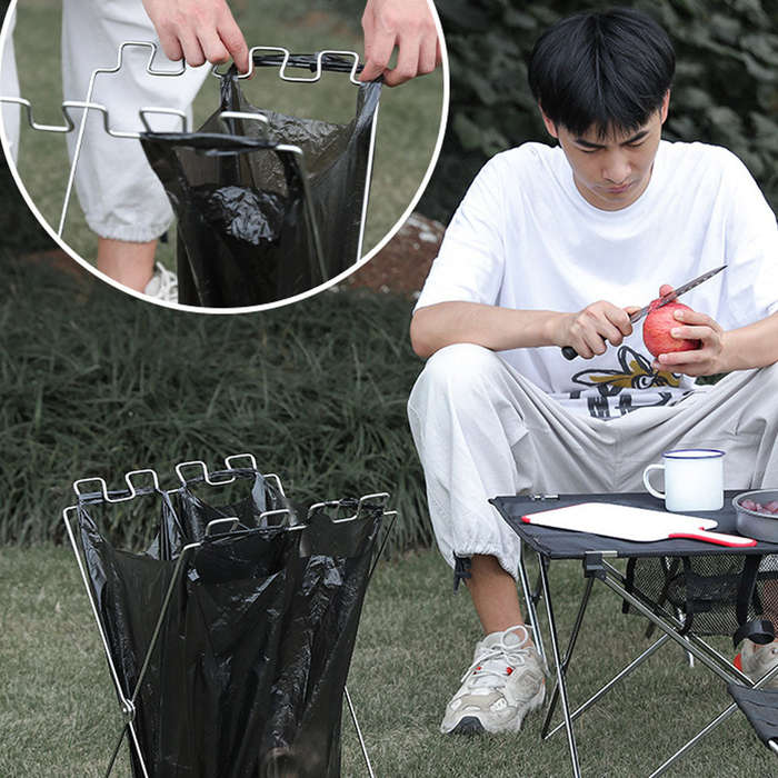Trash Rack Outdoor Folding Garbage Bag Holder Trash Bag Frame for Kitchen Camping Picnic Barb