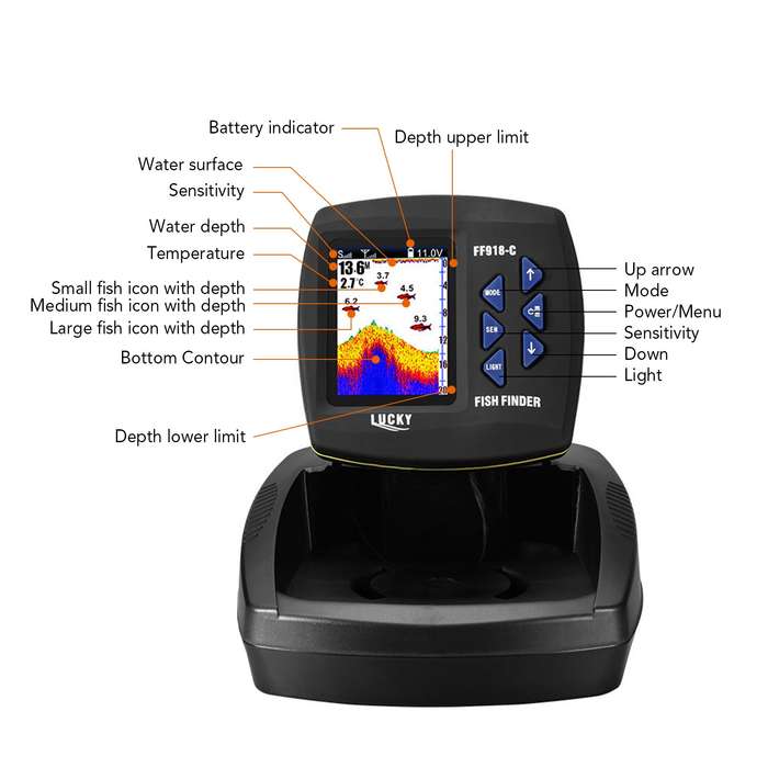 Portable Fish Finder Wireless Sonar Sensor Fishing Depth Finder Locator Fishfinder with Wired