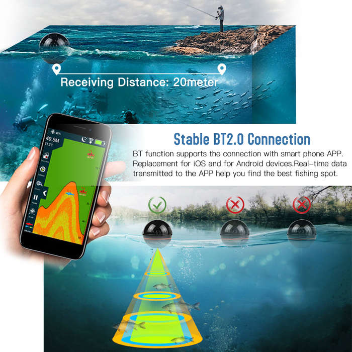 Smart BT Fish Finder with APP Portable Fish Detector Depth Finder Night Fishing Finder for Ka