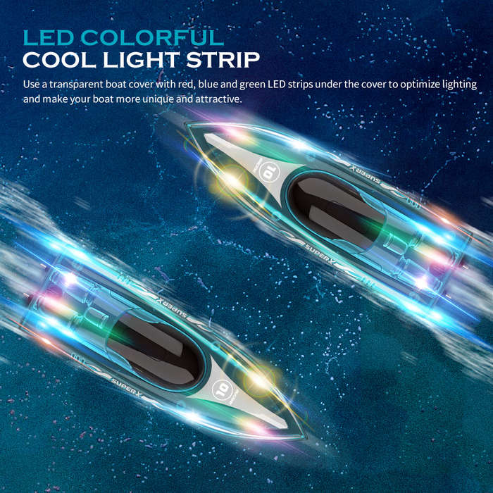 2.4GHz Remote Control Boat with LED Lights Electric Racing Boat Outdoor Pools Lakes Boat with