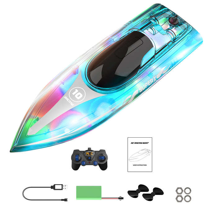 2.4GHz Remote Control Boat with LED Lights Electric Racing Boat Outdoor Pools Lakes Boat with