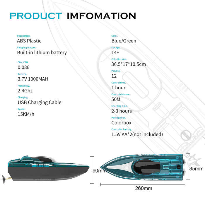 2.4GHz Remote Control Boat with LED Lights Electric Racing Boat Outdoor Pools Lakes Boat with