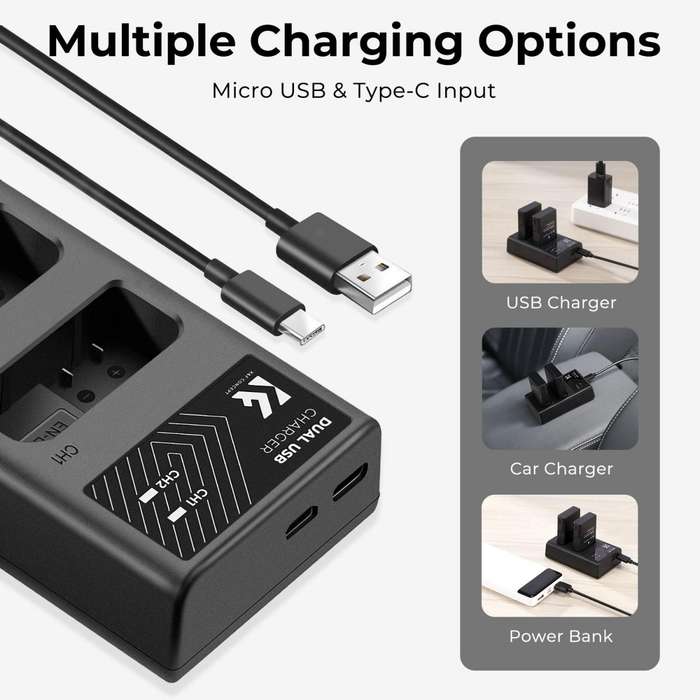 K&F Concept Dual EN-EL14 Battery + Charger Kit for Nikon Cameras-KF28.0020