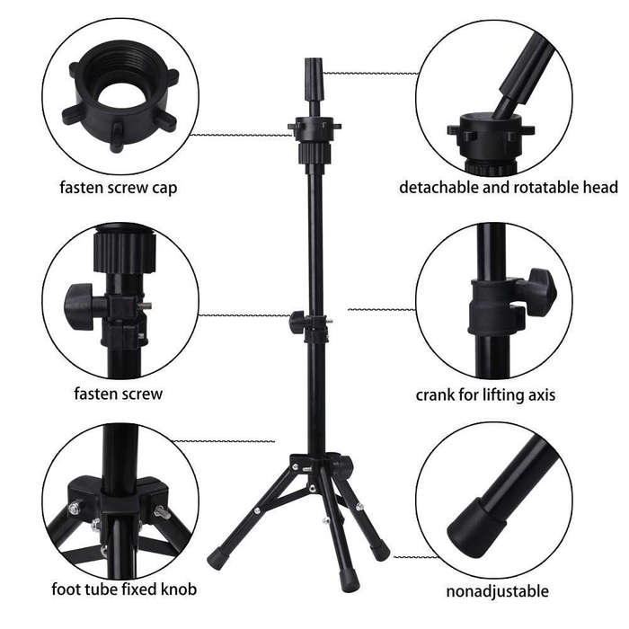 Adjustable Training Mannequin Head Stand For Wigs-Tripod
