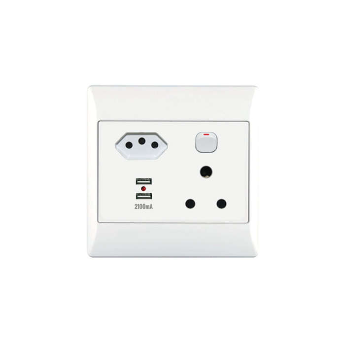 1X16A + 1 Euro + USB Socket Outlet 4X4 With White Cover