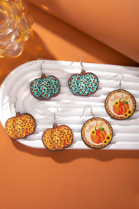 Orange Leopard Pumpkin Open Hook Earrings