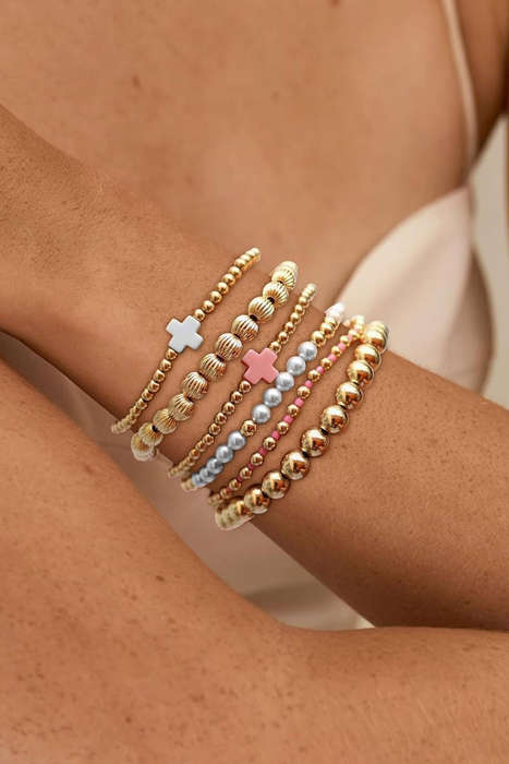 Gold Plated Beading Pearl Cross Decor Multilayer Bracelet