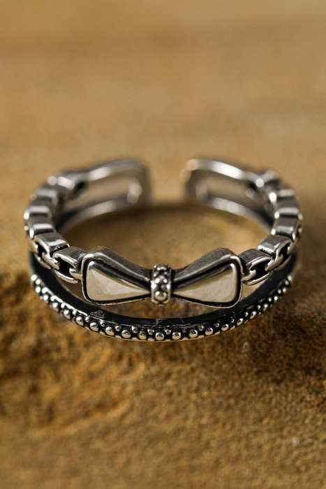 Silvery Bownot Vintage Alloy Double Tier Ring
