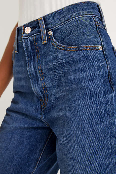 Real Teal Raw Hem Straight Leg Loose High Waist Jeans