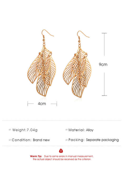 Gold Hollow Out Leaves Plated Alloy Hook Earrings