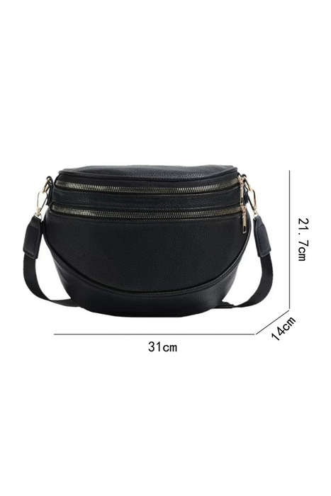 Black Double Zip Faux Leather Crossbody Bag